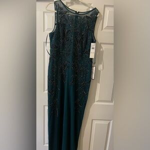 Adrianna Papell Beaded Column Evening Gown, Color -Gemgreen, Size 16.